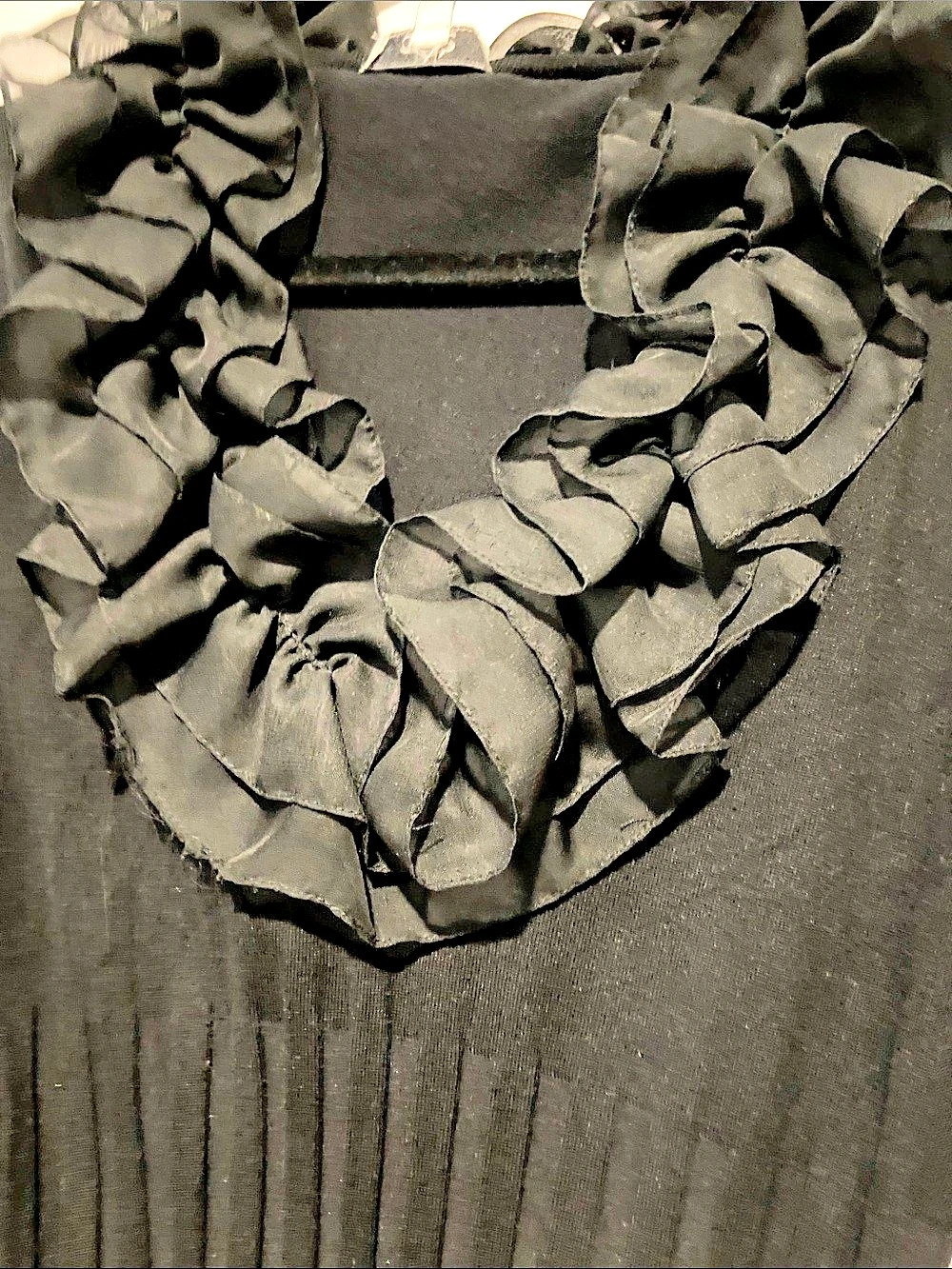 Cache Black Ruffle Neck Ribbed Sweater Size Large - Picture 6 of 6